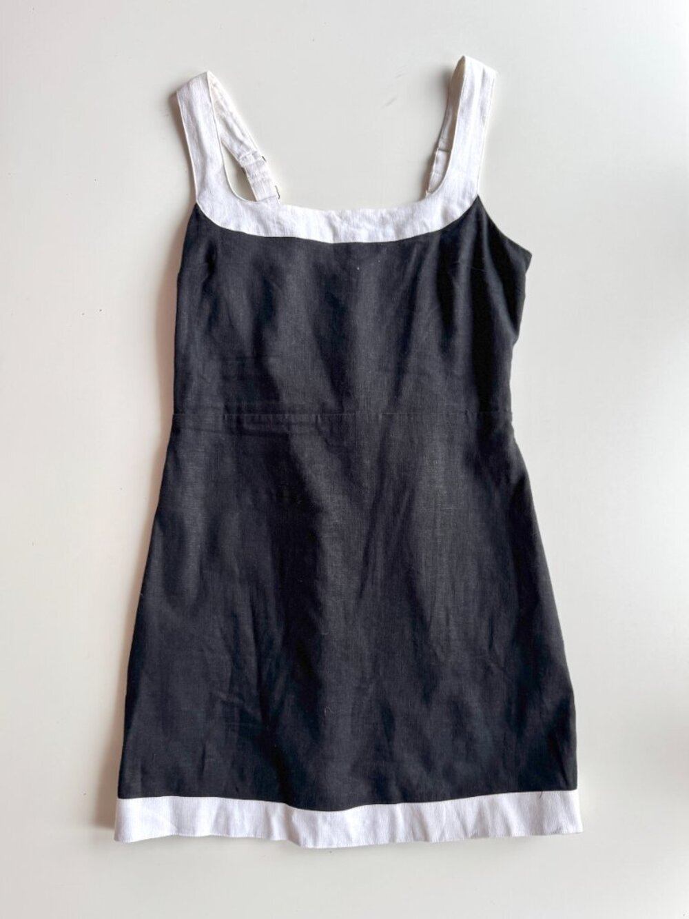 ABERCROMBIE & FITCH Black White Linen Cotton Blend Wide Strap Mini Dress, Size M - Picture 3 of 12